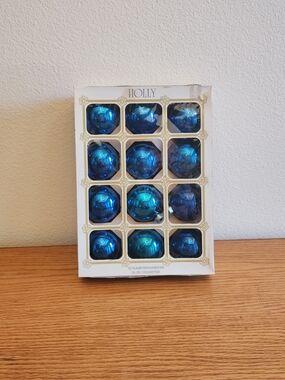 Holly American Made Blue Glass Holiday Ornaments - Set of 12
